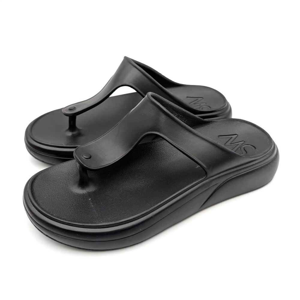 Stuart Weitzman Stuflex T-Strap Slide Sandals Women's Black Size US7B EU37.5